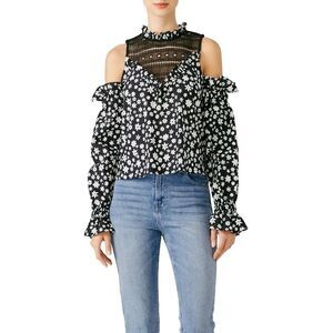 RTR Nicholas Cold Shoulder Floral Blouse Size 6 Daisy Print Top